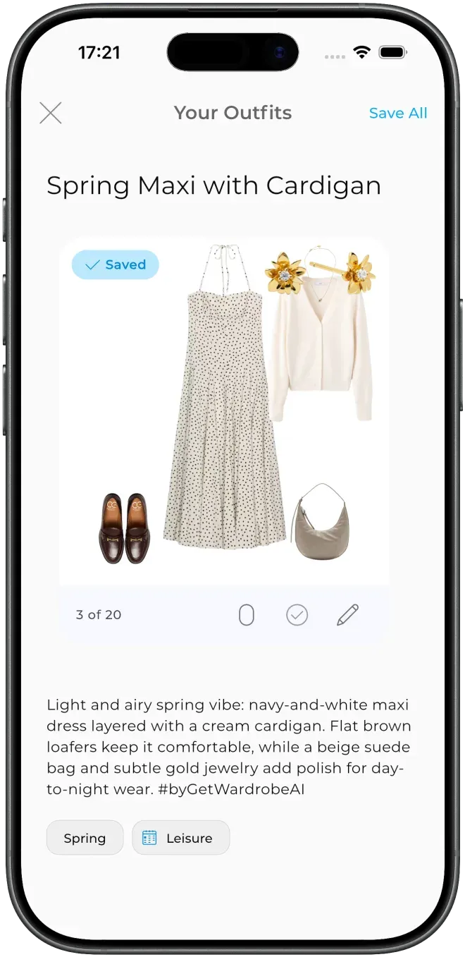 An AI-suggested outfit from your own clothes