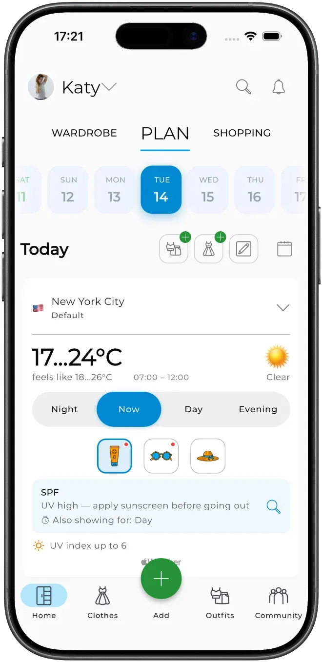 Calendar view with weather forecast overlay
